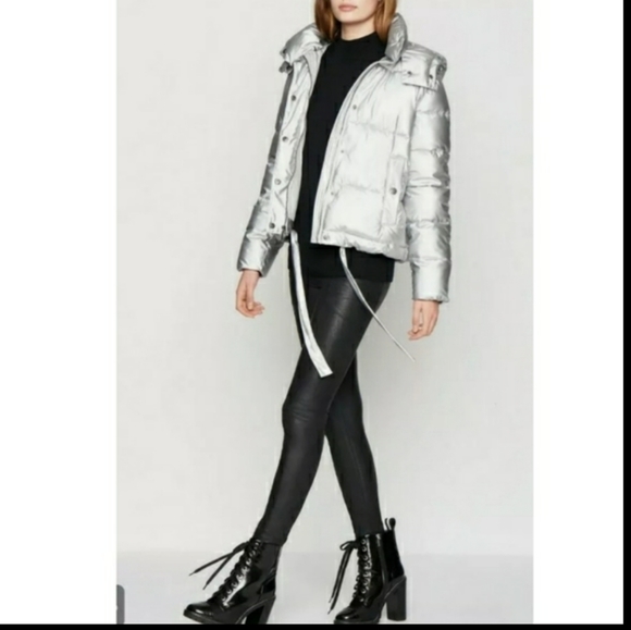 BCBG Generation Hooded Midweight Puffer Silver Jacket Medium - Picture 10 of 10
